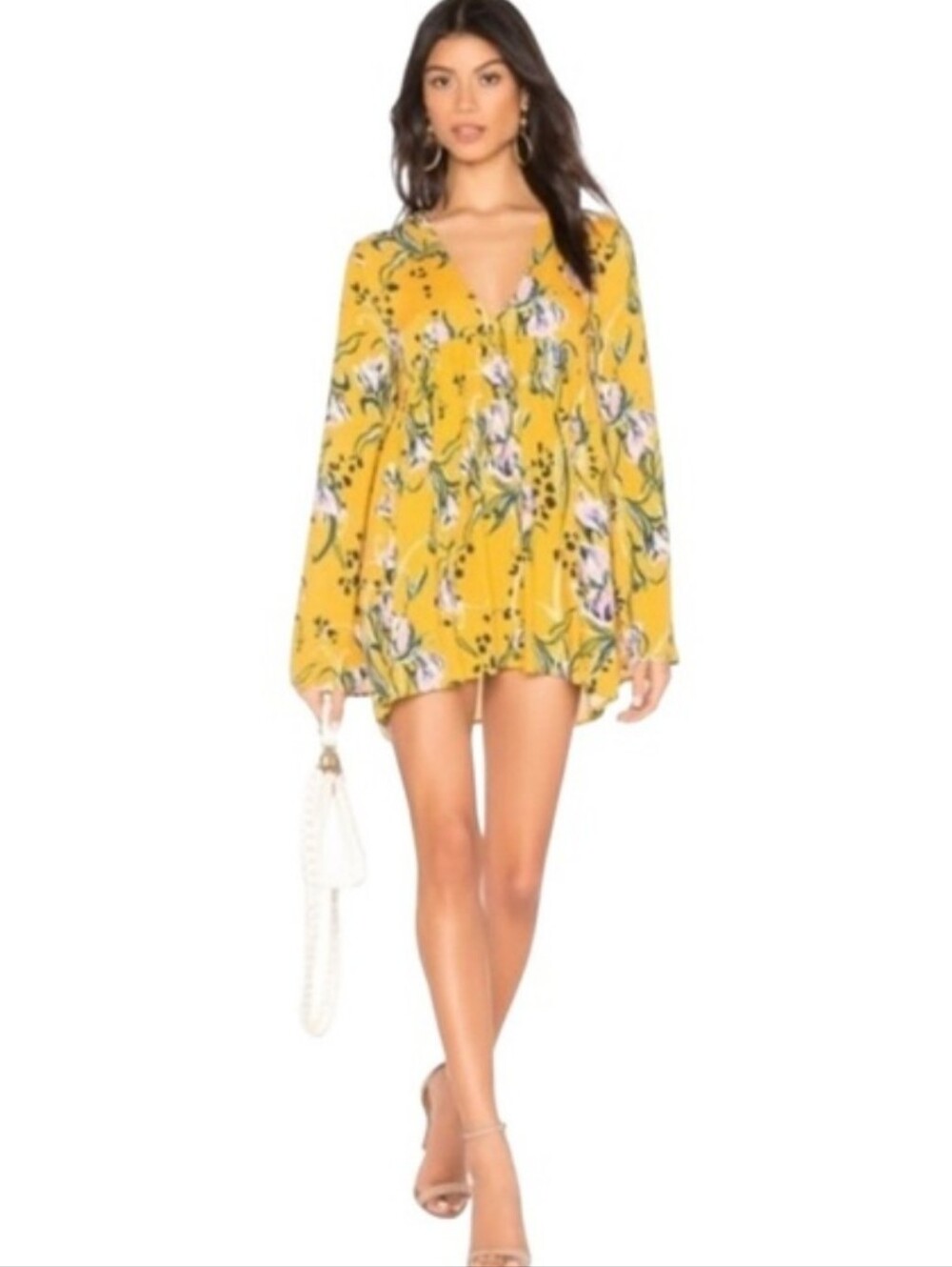 Free People Bella Golden Yellow Floral Print Tunic M - Picture 6 of 15